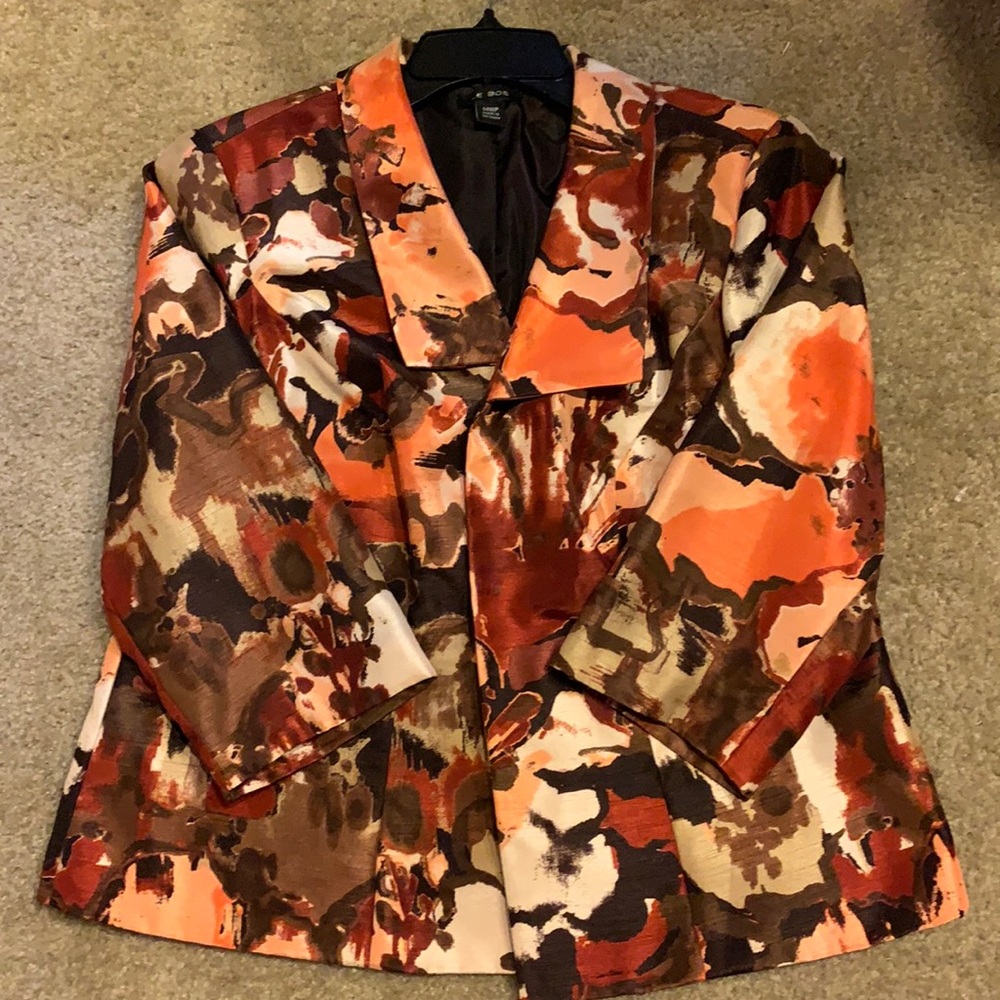 Camisole and jacket combo with brown and orange floral print.